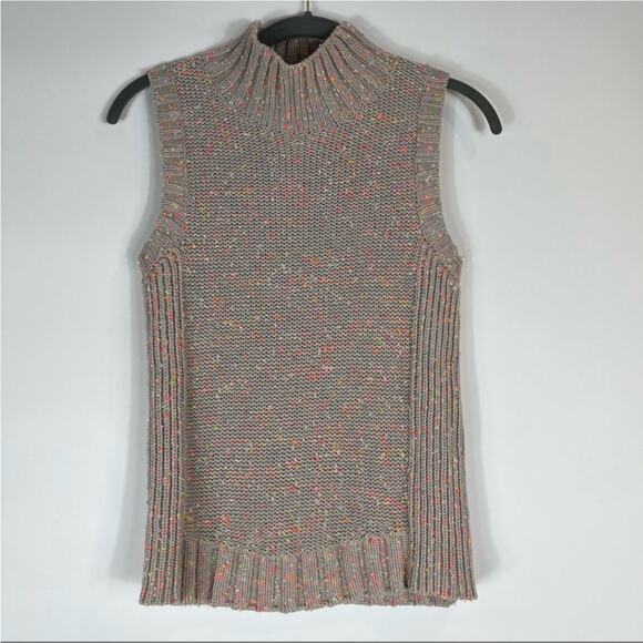 Anthropologie sleeveless tan sweat with rainbow speckles- brea mock neck sweater - Picture 1 of 6